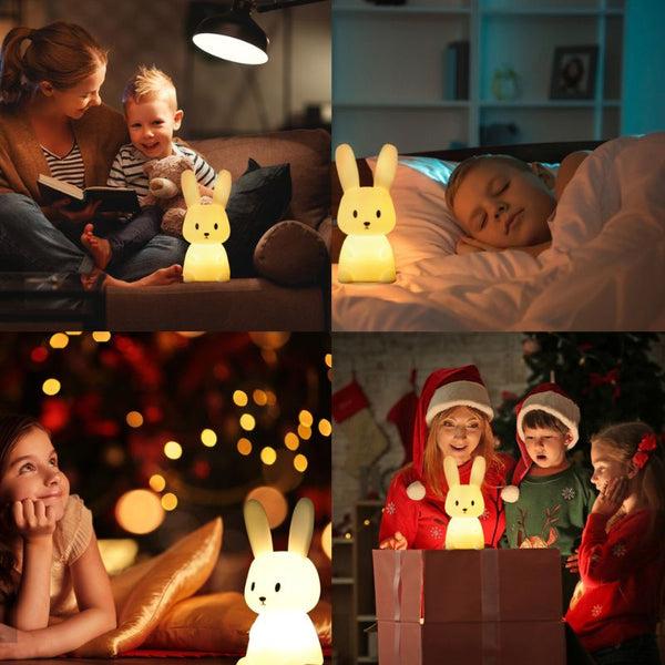 Moments chaleureux avec la veilleuse bébé lapin pour illuminer vos soirées en famille.