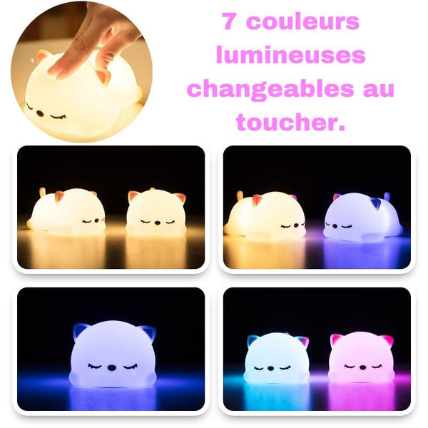 Veilleuse chat multicolore pour créer une ambiance apaisante