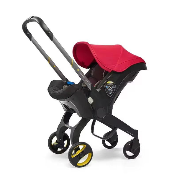 Poussette Siège Auto rouge avec canopy intégré et châssis pliable