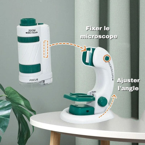 Microscope de poche Enfant avec support pour un apprentissage pratique.