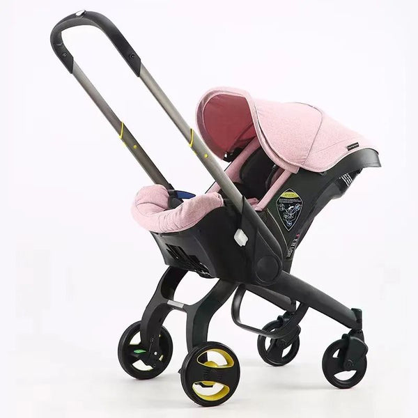 Poussette Siège Auto rose avec canopy intégré et châssis pliable