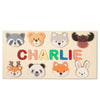 Puzzle personnalisé en bois "Charlie" avec têtes d’animaux adorables.