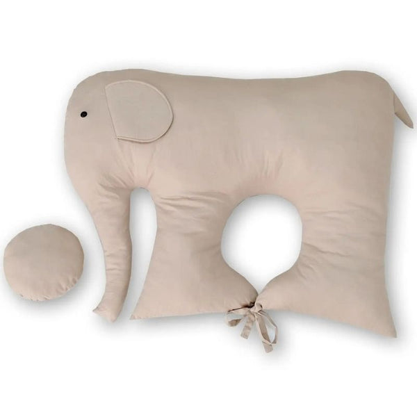 Coussin Bébé Éléphant beige et son complément, assurant un confort optimal pour bébé.