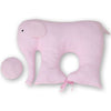 Coussin Bébé Éléphant rose avec un coussin rond assorti, ajoutant une touche de douceur.
