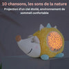 Veilleuse bébé hérisson illuminée avec projection étoilée et sons de la nature.