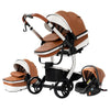 Poussette 3 en 1 en cuir PU camel au design chic et élégant