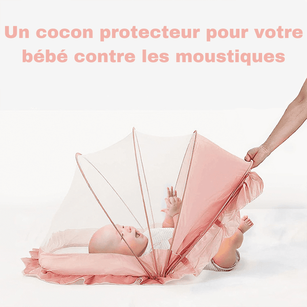 Moustiquaire bébé pliable en polyester avec maillage protecteur.