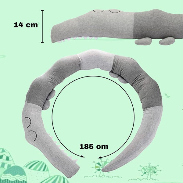 Gros plan sur les dimensions du Tour de lit bébé crocodile.