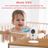 Mode VOX intelligent du babyphone caméra longue portée pour détecter les bruits et mouvements de bébé.