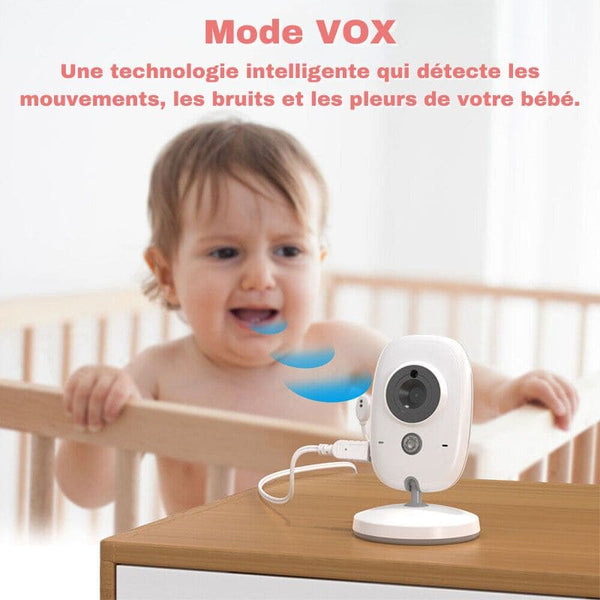 Mode VOX intelligent du babyphone caméra longue portée pour détecter les bruits et mouvements de bébé.
