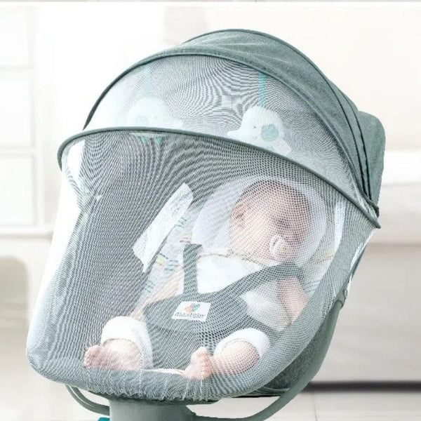 Balancelle Bébé Électrique avec moustiquaire intégrée pour protéger votre enfant des insectes.