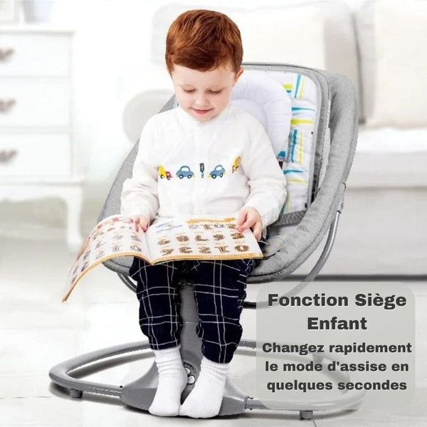 Balancelle Bébé Électrique 3-en-1, transformable en siège enfant pour accompagner la croissance.