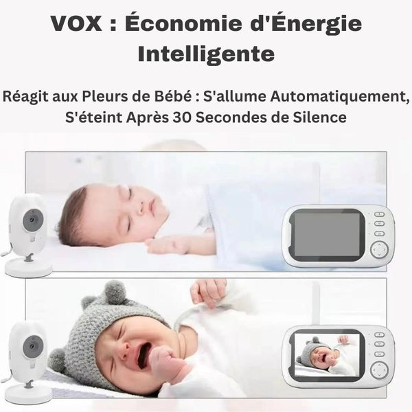 Mode VOX activé sur le babyphone longue portée, réagissant aux pleurs de bébé
