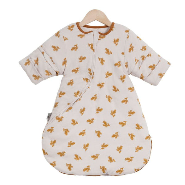 Gigoteuse Hiver bébé crème avec imprimé feuilles dorées et col contrasté