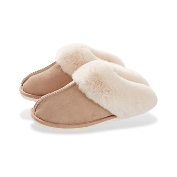 Chaussons Chauds Femme beige avec peluche chaude pour un confort optimal.