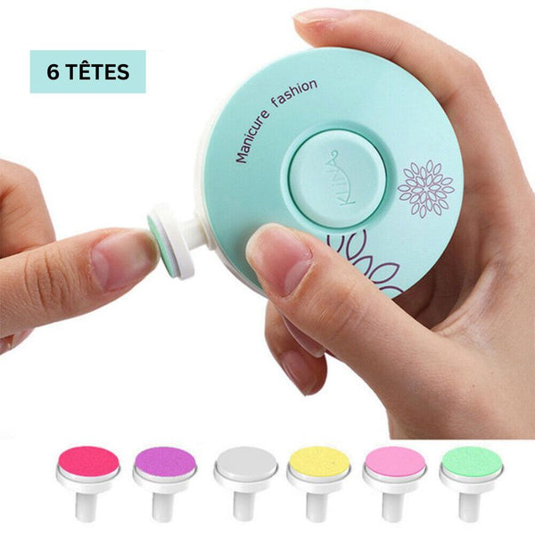 Lime à ongles bébé électrique BabyNails avec 6 embouts interchangeables, pratique et ergonomique.