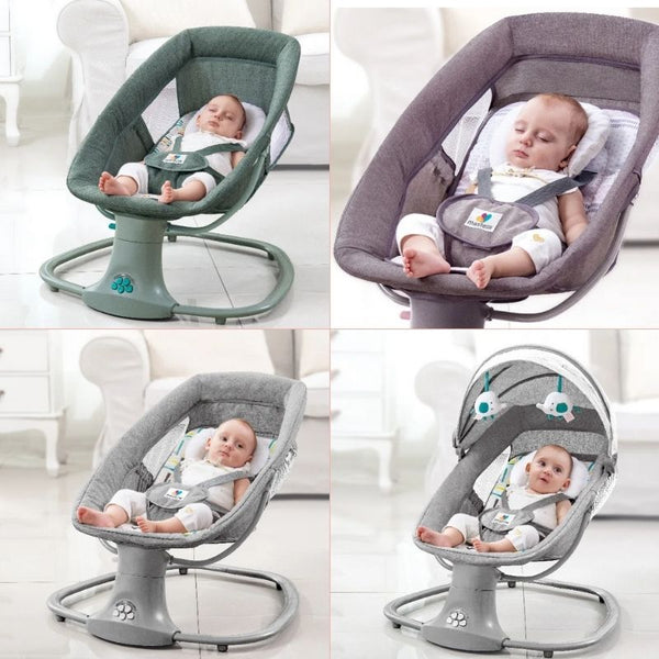 Balancelle Bébé Électrique - 4 modèles avec motifs colorés, parfaits pour les moments d'éveil.