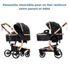 Poussette 3 en 1 en cuir PU avec siège réversible pour garder bébé face à soi