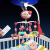 Mobile bébé musical et lumineux BabyShine avec projection et musique apaisante au dessus d'un berceau avec un bébé réveillé.