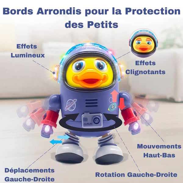 Le Jouet d'Éveil Bébé Canard Dansant encourageant les bébés à bouger.