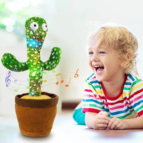 Enfant riant avec un Jouet d'Éveil Bébé Cactus qui Danse captivant et interactif.