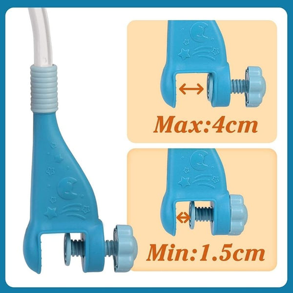 Support réglable pour mobile bébé musical et lumineux avec fixation sécurisée.