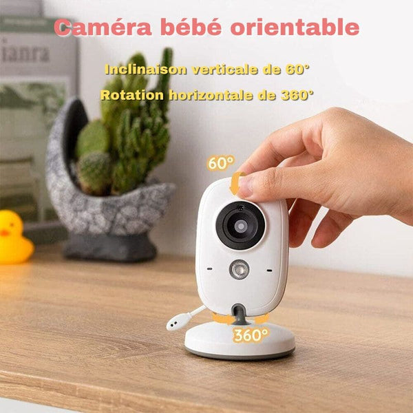 Caméra orientable à 360° et inclinaison à 60° pour le babyphone caméra longue portée.
