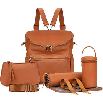 Ensemble complet du sac à langer en cuir Luxuria pour allier élégance et fonctionnalité.