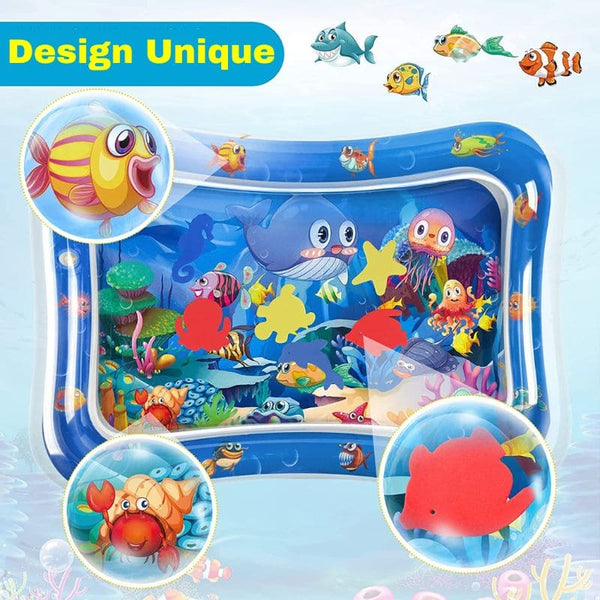 Tapis d'eau bébé BabyFish avec des détails marins captivants pour éveiller la curiosité de bébé.