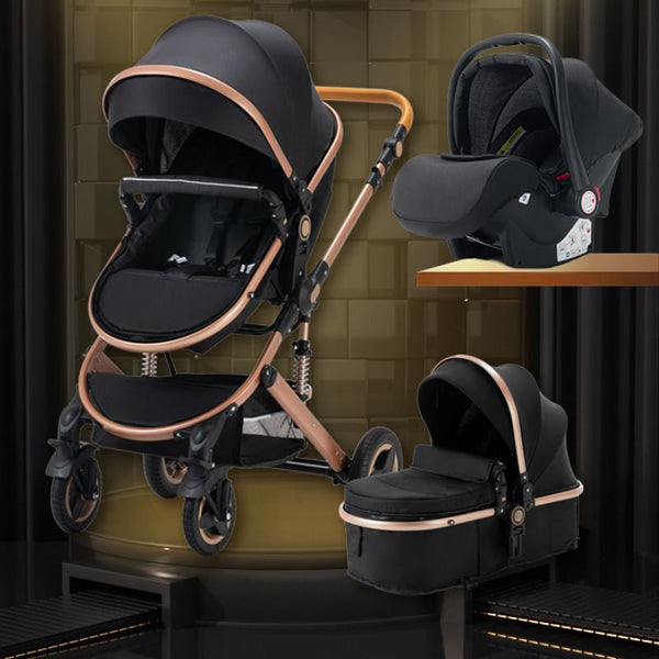 Poussette 3 en 1 BabyRide avec design luxueux et finitions dorées