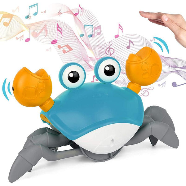 Jouet Crabe Bébé Willy en version bleu avec lumières et musique intégrées.
