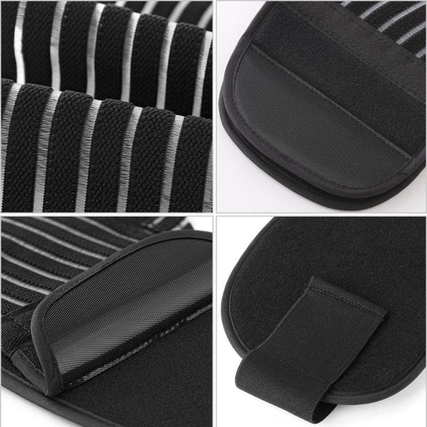 Détails des coutures et des attaches de la Ceinture de Soutien de Grossesse noire.