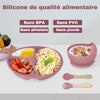 Silicone de qualité alimentaire pour le set repas pour bébé, sans BPA, PVC, phtalates, ni plomb.