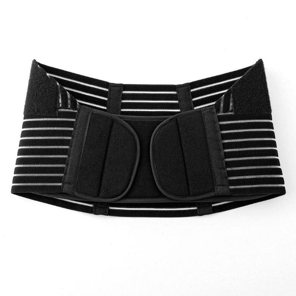 Vue étendue de la Ceinture de Soutien de Grossesse noire avec ses bandes de réglage.