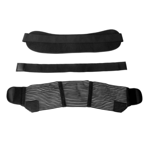 Vue détaillée des différentes parties d'une Ceinture de Soutien de Grossesse noire.