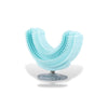 Embout en U bleu en silicone pour brosse à dents électrique bébé, démontable pour un nettoyage facile.
