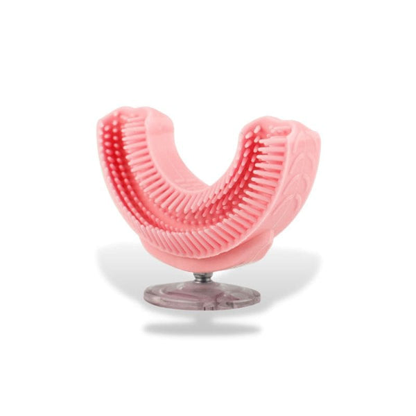 Embout en U rose en silicone pour brosse à dents électrique bébé, démontable pour un nettoyage facile.