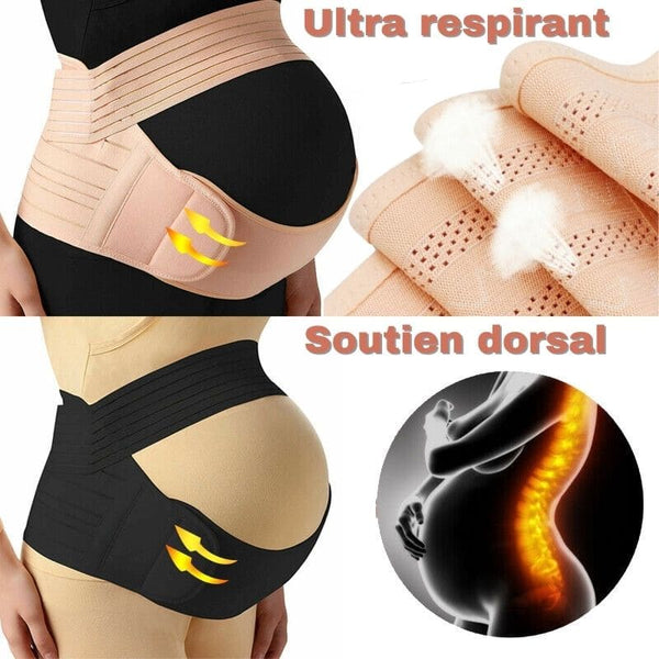 Ceinture de Soutien de Grossesse beige ultra respirante avec soutien dorsal.