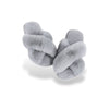 Chaussons Confortable Femme gris en peluche épaisse avec un style croisé