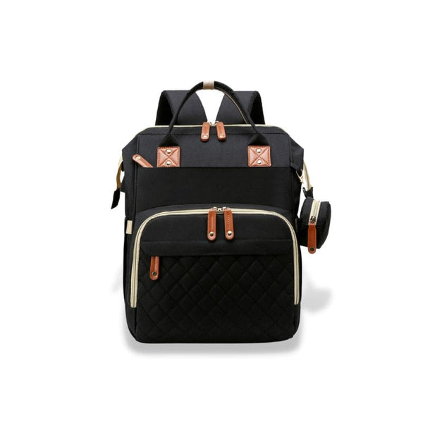 Sac à dos à langer noir, classique et sobre, idéal pour une utilisation quotidienne.