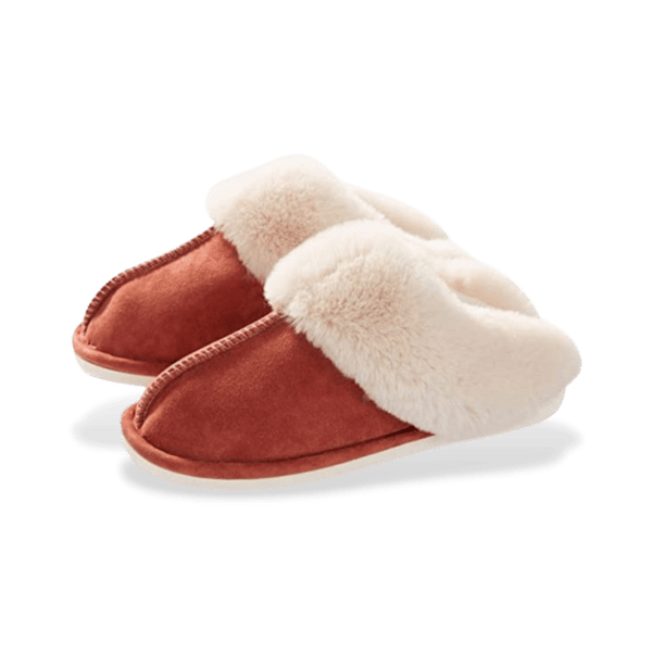 Chaussons Chauds Femme rouge avec fourrure douce pour un style cosy.