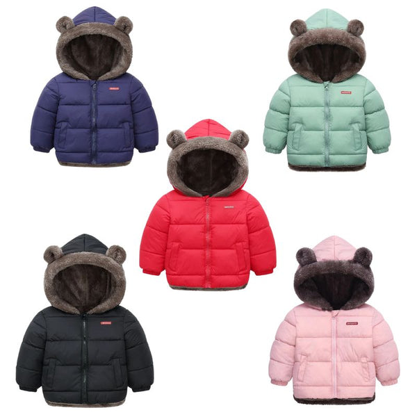 Gamme de coloris de la Doudoune Bébé : noir, bleu, rouge, vert et rose.