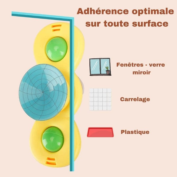 Ventouse puissante du Spinner Bébé montrant une adhérence optimale sur diverses surfaces.
