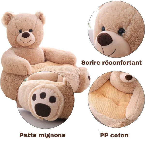Fauteuil Bébé Animaux avec détails mignons et peluche douce.