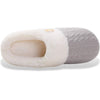Vue de dessus d'un chausson fourré Femme gris avec doublure en peluche blanche.