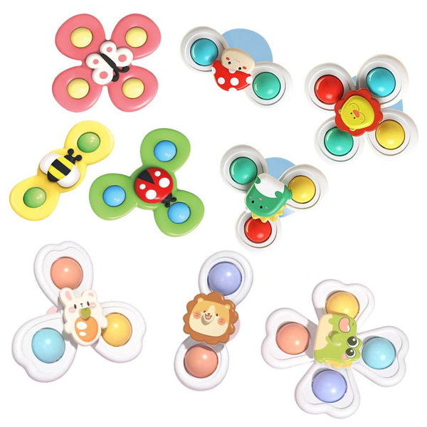 Ensemble de 9 Spinner Bébé aux designs variés et colorés, comprenant des animaux adorables.