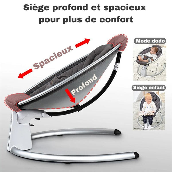 Balancelle électrique Bébé avec mode dodo et siège enfant inclinable.