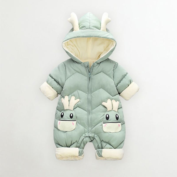 Modèle vert de la Combinaison bébé Hiver avec capuche pratique.