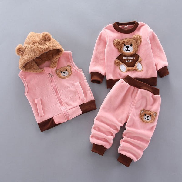 Ensemble Polaire ourson rose et marron CoolWinny, design adorable et fonctionnel.
