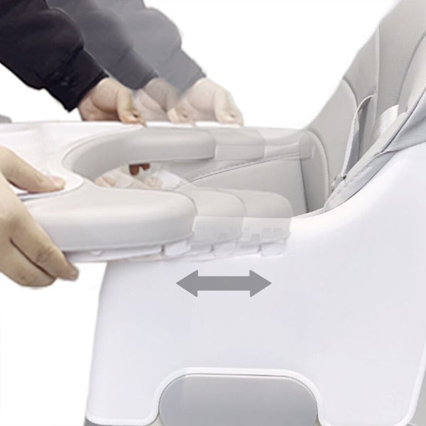 Mécanisme de réglage du plateau de la chaise haute bébé évolutive.